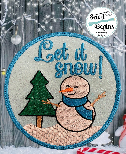 Let it Snow Snowman with Tree 4x4 Circle Coaster  -  Digital Download