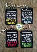 My PETS are Home Alone Emergency ICE In The Hoop Key Ring Fob - Digital Download