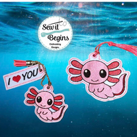 I Love You Axolotl Book Mark and Feltie Charm and Tag Set  4x4 - Digital Download