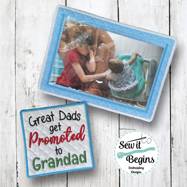Great Dads Get Promoted to Grandad Set of 2 Coaster and Photo Frame Mug Rug Designs - Digital Download