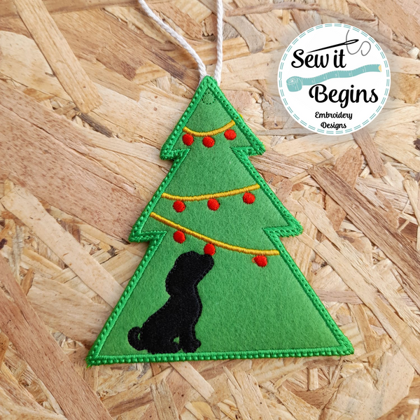 Small Dog in the Christmas Tree, Tree Shaped Decoration 4x4  - Digital Download
