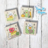 Spooky Reading Ghosts Square 4x4 Coasters (Set of 4) - Digital Download