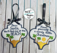 Sandy Christmas at the Beach Arabesque Shaped Decorations 4x4 Set of 2 - Digital Download