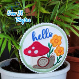 Hello Snail and Mushroom Sign 4", 5", 6" & 8" Circle Decoration - Digital Download