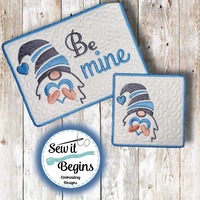 Be Mine Valentine Gnome with Heart - Coaster 4x4 and a Mug Rug 5x7 - Digital Download