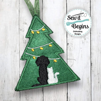 Dog and Cat in the Christmas Tree, Tree Shaped Decoration 4x4  - Digital Download