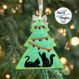 Two Naughty Cats in the Christmas Tree, Tree Shaped Decoration 4x4  - Digital Download