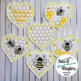 Bee Hive Honey Bee Hearts Banner/Coasters  4" Heart Decorations Set of 7 - Digital Download