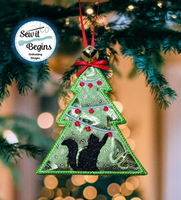Cat in the Christmas Tree, Tree Shaped Decoration 4x4  - Digital Download