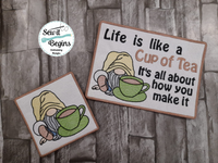 Life is like a Cup of Tea Gnome - Set of 3 Coaster, Mug Rug and Placemat Designs - Digital Download
