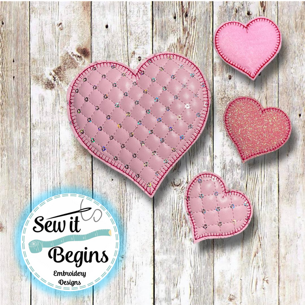 Padded Heart Feltie and 4x4 Designs with Blanket Stitch Edge - Digital Download