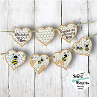 Bee Hive Honey Bee Hearts Banner/Coasters  4" Heart Decorations Set of 7 - Digital Download