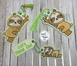 Lets Hang Out Sloth Book Mark and Feltie Charm and Tag Set  4x4 - Digital Download