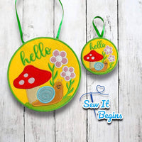 Hello Snail and Mushroom Sign 4", 5", 6" & 8" Circle Decoration - Digital Download