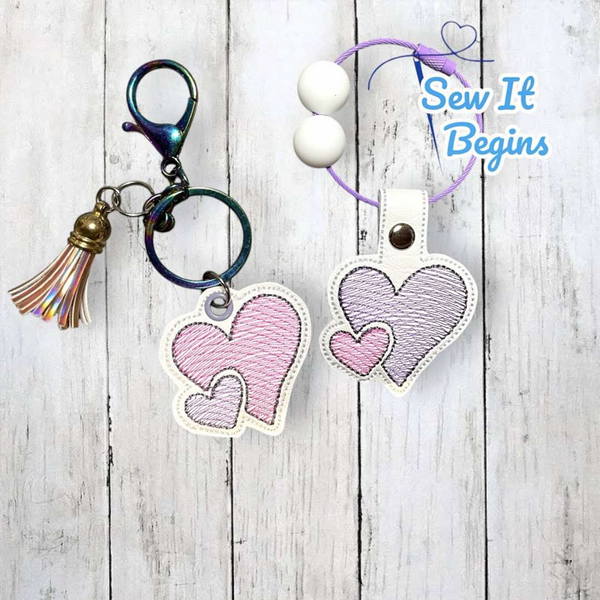 Two Hearts Valentine Snap Tab and Eyelet Key Fobs Set of 2 - Digital Design