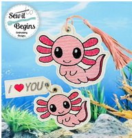 I Love You Axolotl Book Mark and Feltie Charm and Tag Set  4x4 - Digital Download