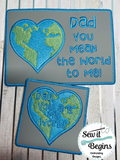 Dad You Are My World Set of 3 Coaster, Mug Rug and Placemat Designs - Digital Download