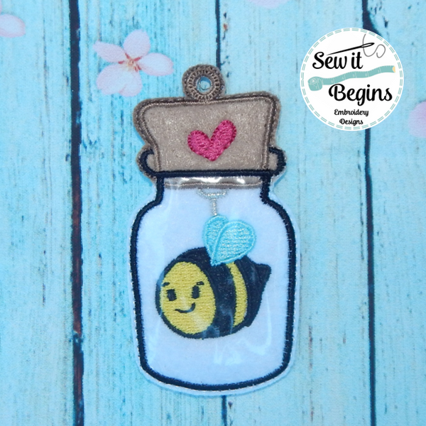 Small Bee in a Jar Keyring