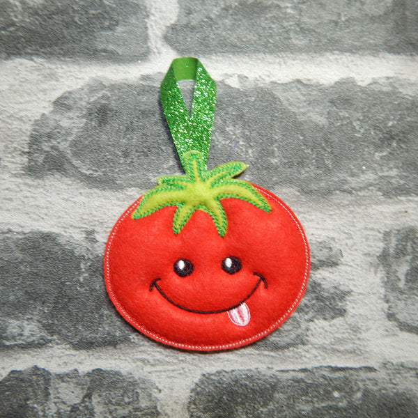 Kawaii Cheeky Tomato hanging decoration 4 x 4 hoop, in the hoop embroidery design