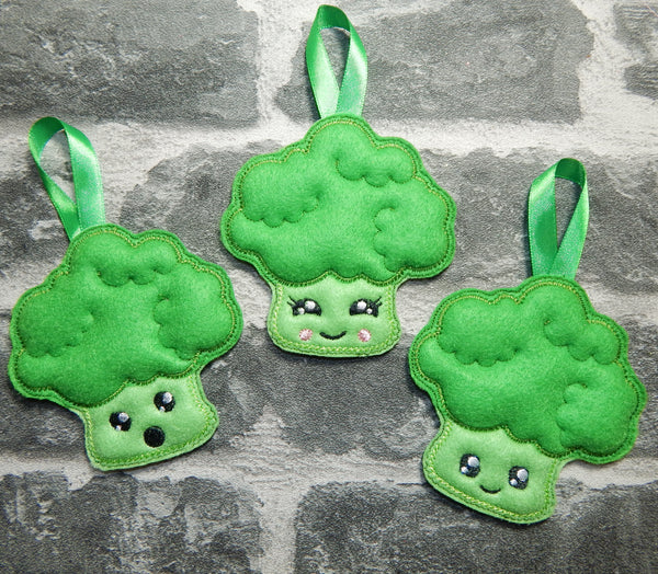 Set of 3 Cute Kawaii Hanging Broccoli Decorations In The Hoop 4x4 Embroidery Design