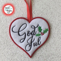 God Jul Swedish Christmas Heart Hanging Decoration 4x4