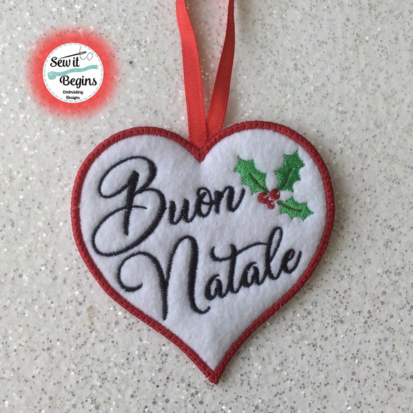 Buon Natale Italian Christmas Heart Hanging Decoration 4x4