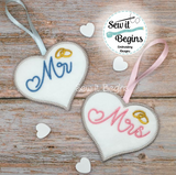 Mr & Mrs Clothes Hanger Wedding 4" Heart Hanging Decoration