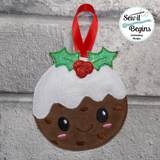 Christmas Figgy Pudding Hanging Decorations and Feltie (8", 4" and 2")