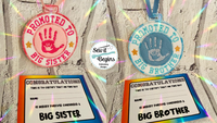 Promoted to Big Brother / Sister 4x4 Badge, Patch and Medal Designs  Set of 6