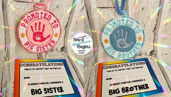 Promoted to Big Brother / Sister 4x4 Badge, Patch and Medal Designs  Set of 6