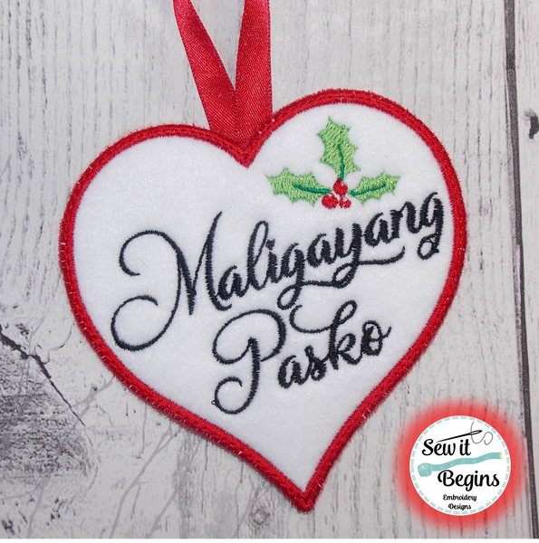 Maligayang Pasko Filipino Christmas Heart Hanging Decoration 4x4