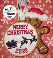 Gingerbread Man with Santa and Sleigh Christmas Decoration 4x4 - Digital Download