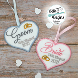 Bride & Groom Clothes Hanger Wedding 4" Heart Hanging Decoration