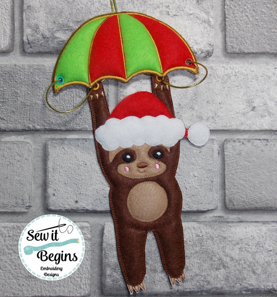 Hang on in there Christmas Hanging Sloth with Parachute 3 sizes