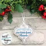 Snowflakes are Kisses from Heaven, Arabesque Shaped Bauble Memory Christmas Decoration 4x4
