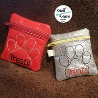 Lined or unlined Pet Treat Bag Pouch ITH Zipper Bag 4x4 only