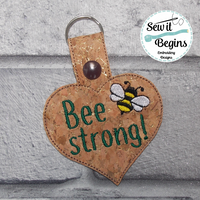 Bee Strong Heart Shaped In The Hoop Snap Tab Key ring fob design