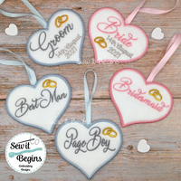 Whole Set of Bridal Bride and Groom Clothes Hanger Wedding 4" Heart Hanging Decoration