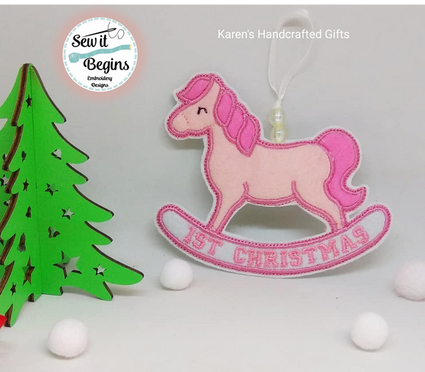 First Christmas Rocking Horse Christmas Decoration 4x4 hoop