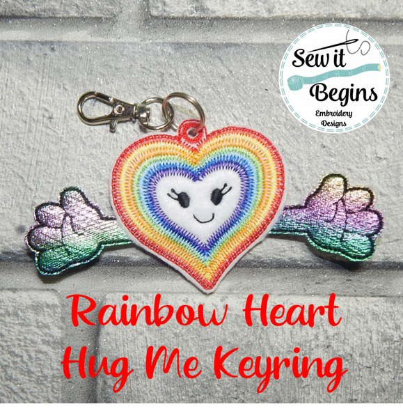 Pocket Pal Hug Me Rainbow Heart Eyelet Keyring Key Fob Design