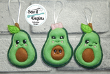 Set of 3 Cute Kawaii Avocado Hangers In The Hoop 4x4