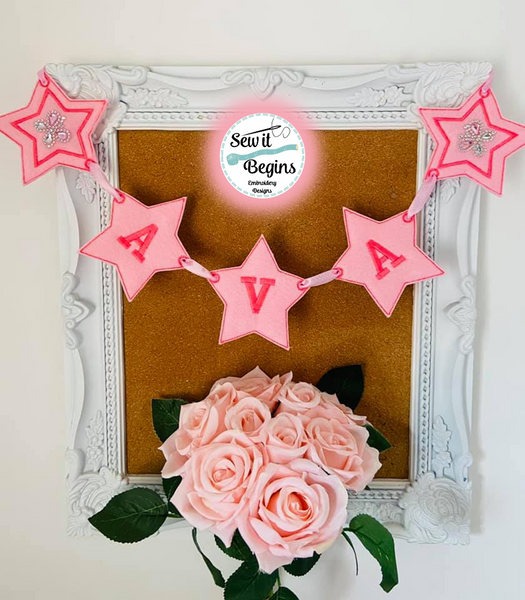 Star Shaped Garland Banner Flags with Letters and Star applique