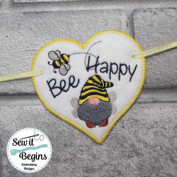 Bee Happy ITH Heart Hanging Decoration 4x4
