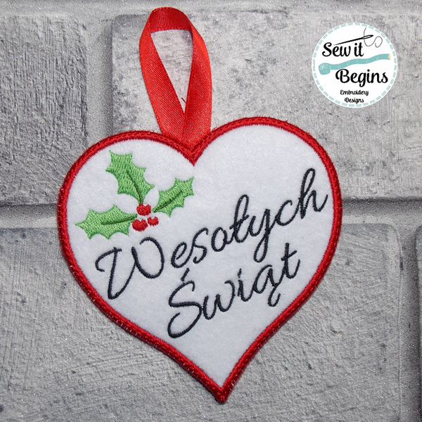 Wesołych Świąt Polish Christmas Heart Hanging Decoration 4x4
