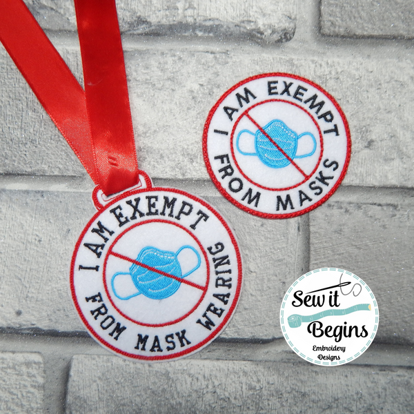I Am Exempt From Mask Wearing Pin Badge and Medal/Lanyard Designs (set of 2)