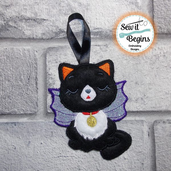 Regal Vampire Cat in a Pumpkin Hanging Decoration 4x4