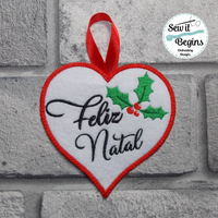 Feliz Natal Portuguese Christmas Heart Hanging Decoration 4x4