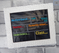 10 x 8 inch First Day of the New School Year, USA and UK versions inc. memory board back to school gift. reusable chalkboard design embroidery