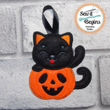 Halloween Cat in a Pumpkin Hanging Decoration 4x4