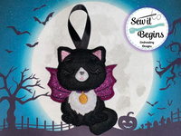 Regal Vampire Cat in a Pumpkin Hanging Decoration 4x4